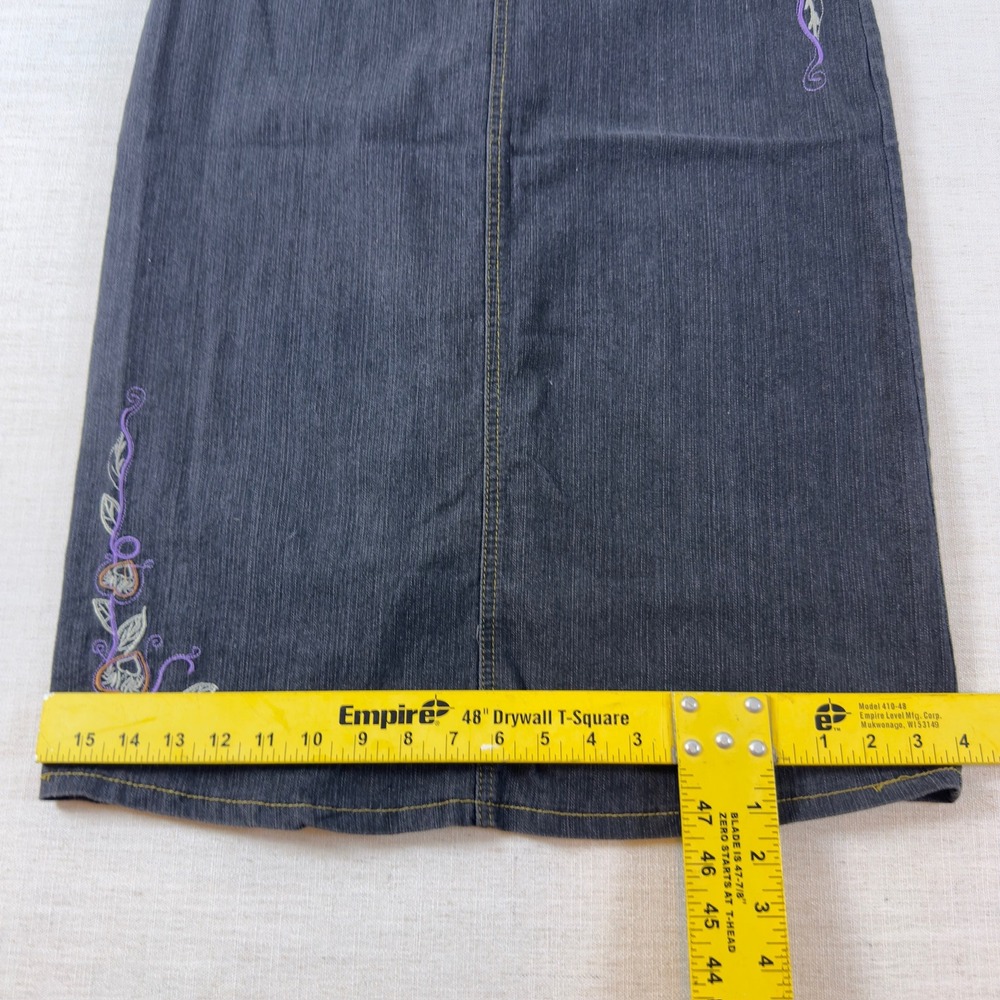 Be-Girl Basic Denim Maxi Skirt Womens M 7/8 Dark Wash Embroidered Heart Floral - Picture 12 of 13